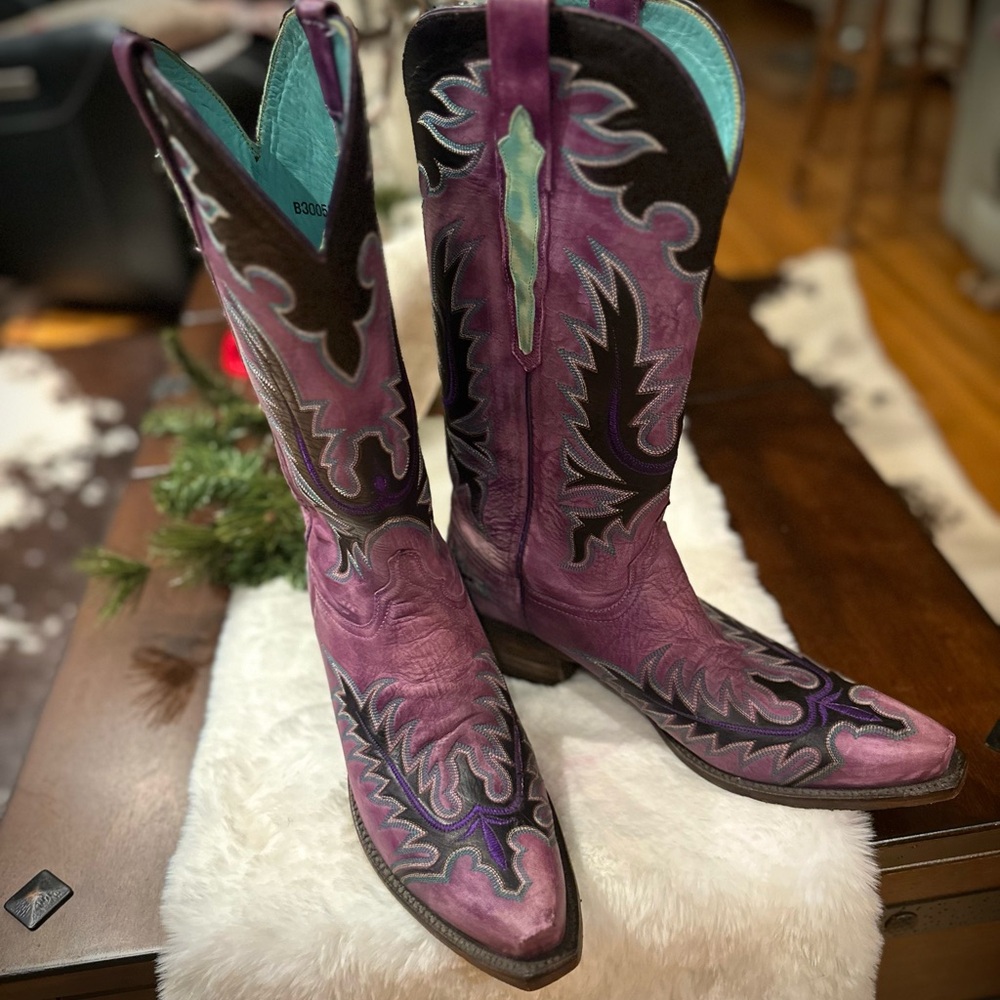 Lucchese Vibrant Purple and Black Heeled Boots